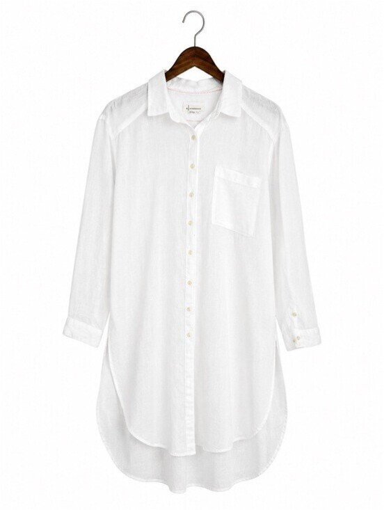 Anthropologie Tops - Anthropologie Linen White Button Front Women's Shirt Dress Tunic Cover Up Medium